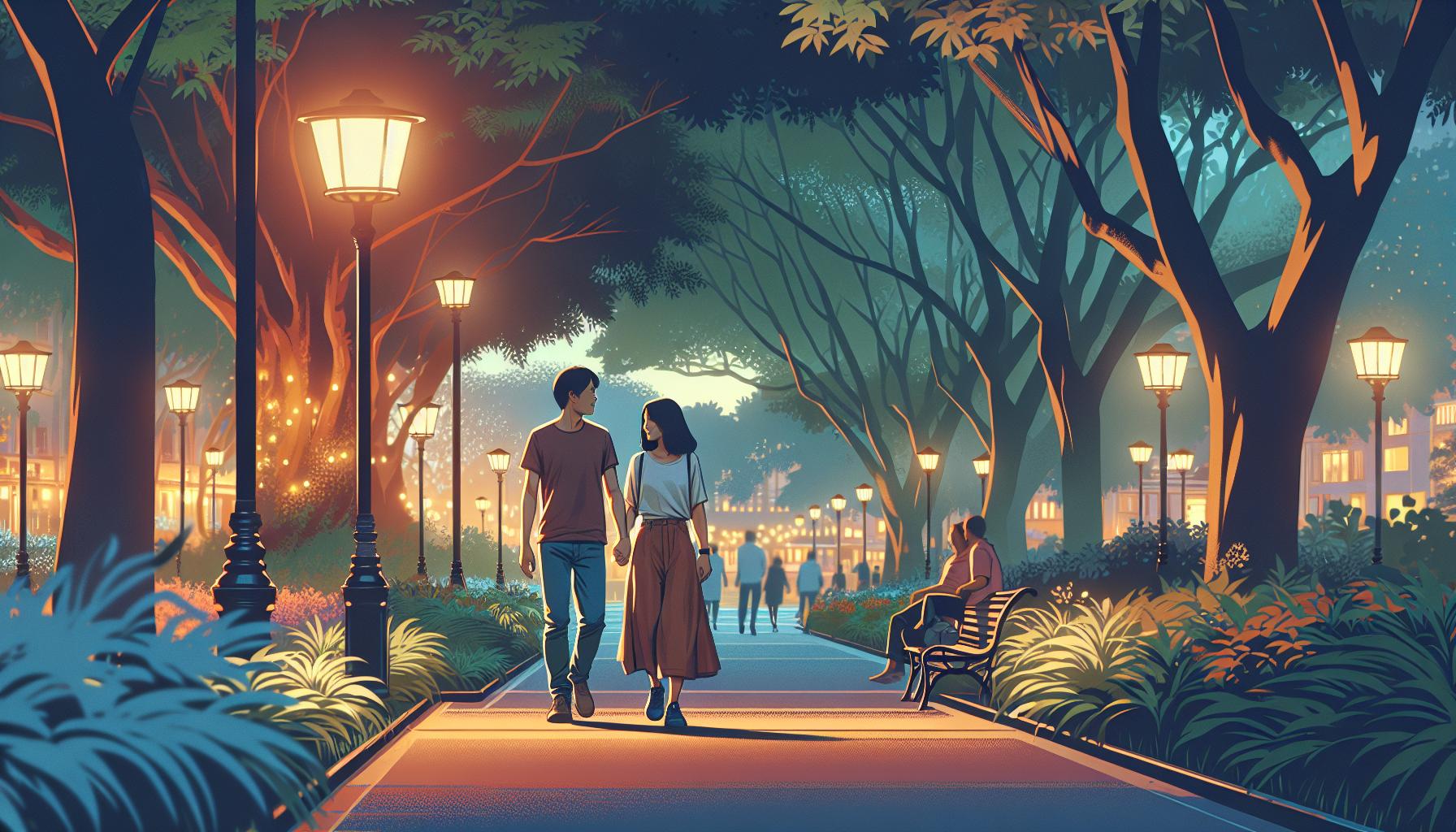 夜の公園のロマンチックな光景